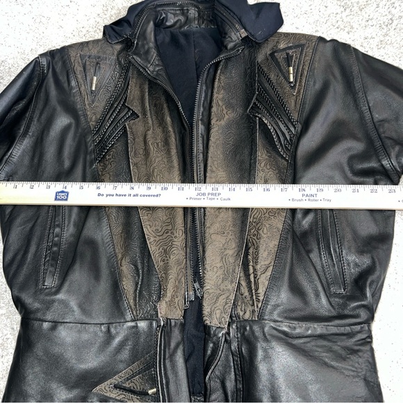 Vintage 80s Black  Leather Patchwork Western Jacket Black Women's M Tassel Retro - Picture 11 of 13